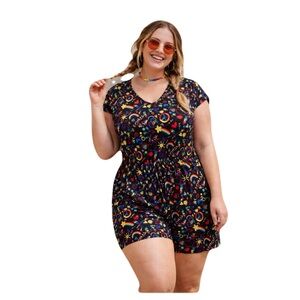 TORRID Pride Rainbow Doodle Romper Super Soft Black Pockets Sz 1X Plus Stretchy